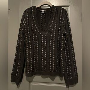 PAIGE Dorthea V Neck Sweater in Black With Gunmetal Metallic Size Medium NWOT